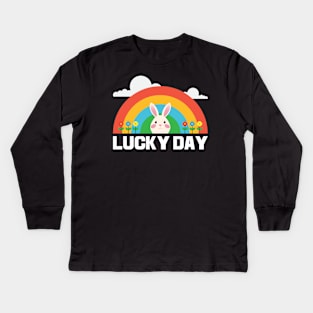 Funny Lucky Bunny Kids Long Sleeve T-Shirt